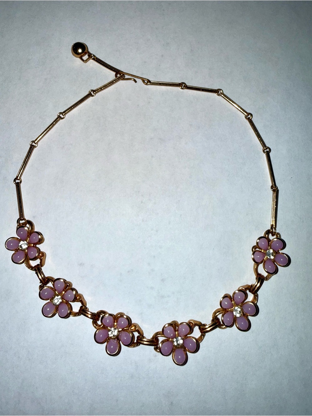 Vintage Choker Daisy Pink Flower Necklace - 50s Festival BOHO